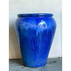 Vintage Boho Monumental Glazed Ceramic Urn