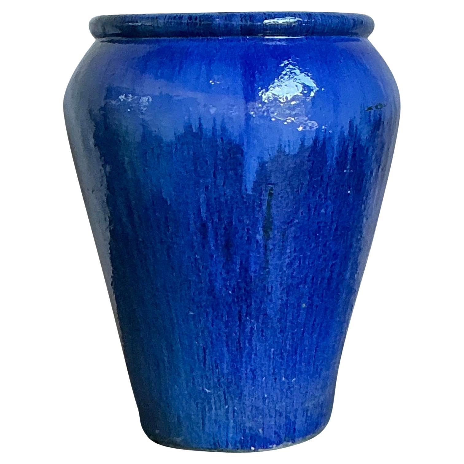 Vintage Boho Monumental Glazed Ceramic Urn