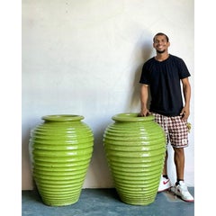 Vintage Boho Monumental Glazed Ceramic Urns - A Pair