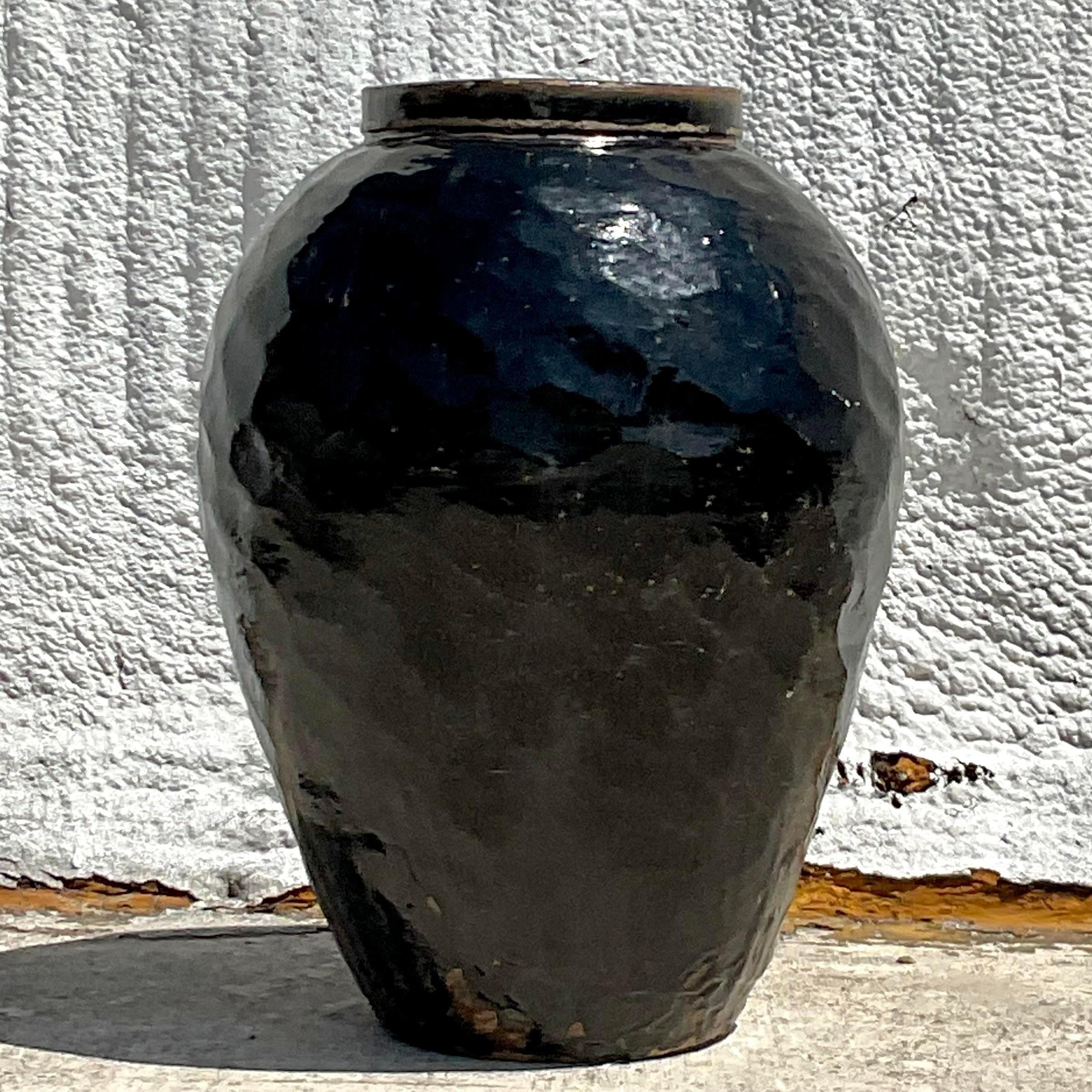 20th Century Vintage Boho Monumental Glazed Terracotta Urn For Sale