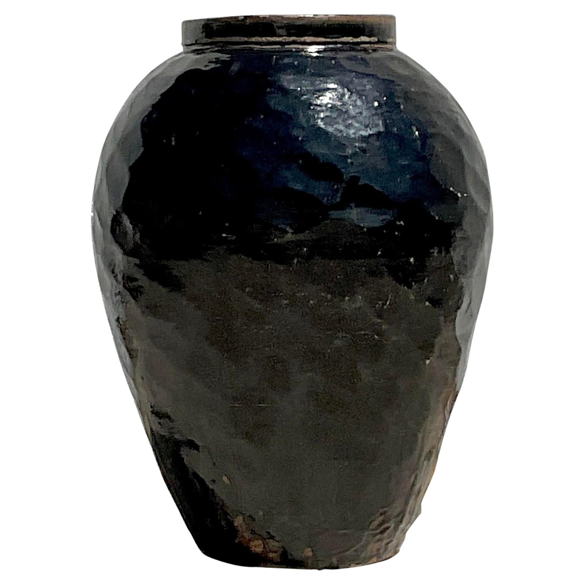 Vintage Boho Monumental Glazed Terracotta Urn For Sale