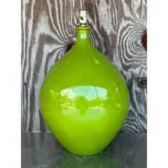 Vintage Boho Monumental Green Glazed Ceramic Lamp