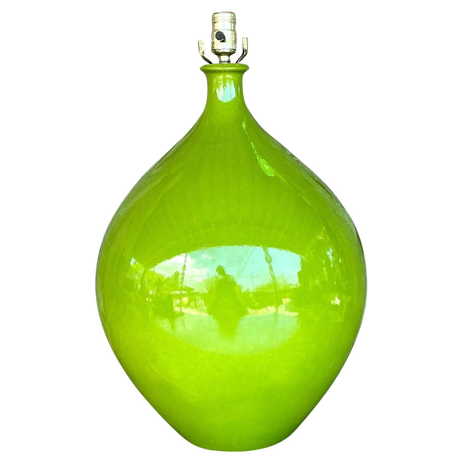 Vintage Boho Monumental Green Glazed Ceramic Lamp