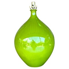 Vintage Boho Monumental Green Glazed Ceramic Lamp