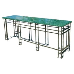 Vintage Boho Monumental Grüner Marmor Schmiedeeisen Konsolentisch