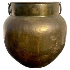 Vintage Boho Monumental Hammered Brass Rings Urn