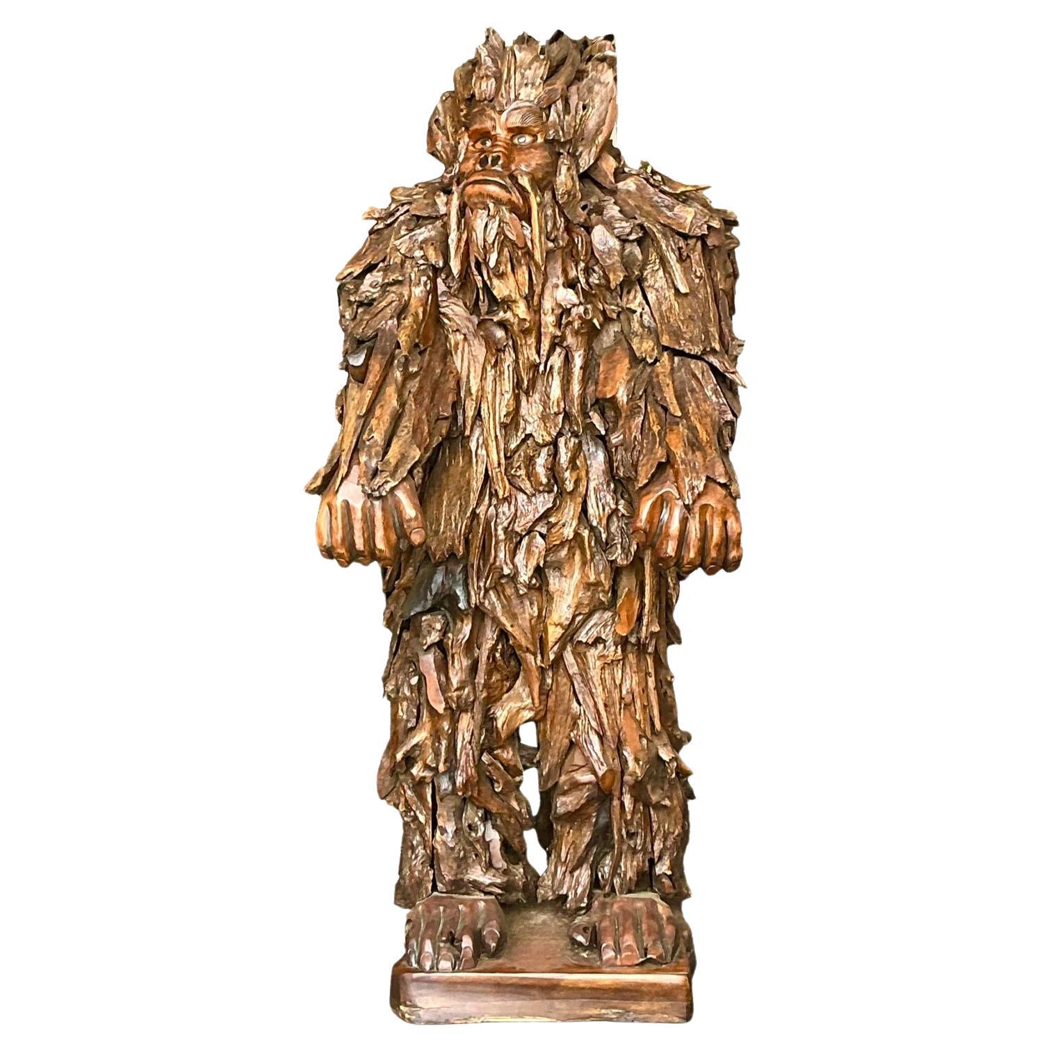 Vintage Boho Monumental Hand Carved Sasquatch Sculpture