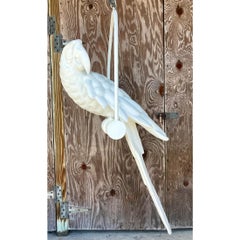 Vintage Boho Monumental Hanging Parrot on a Perch