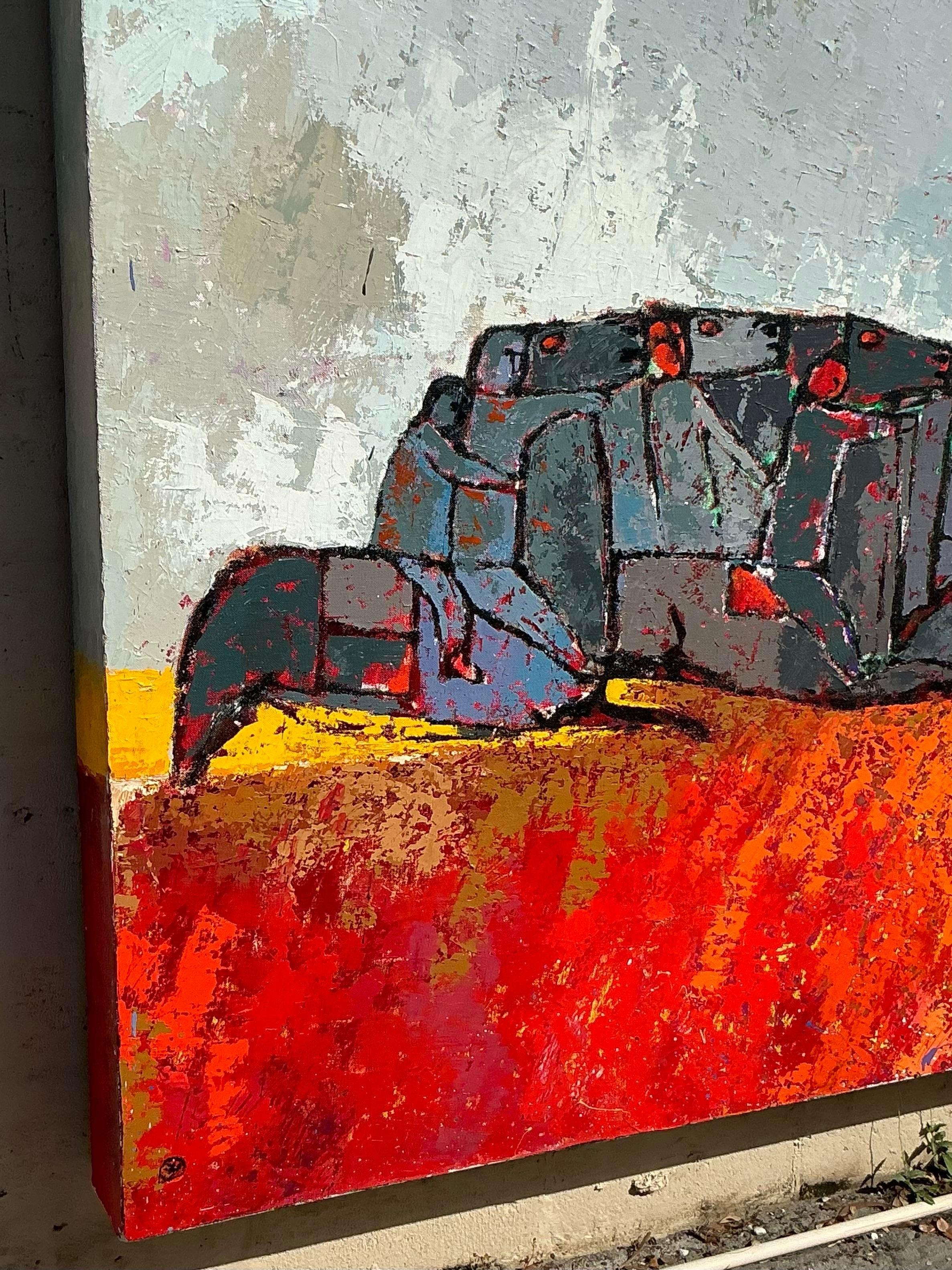 Vintage Boho Monumental Horse Diptych In Good Condition For Sale In west palm beach, FL