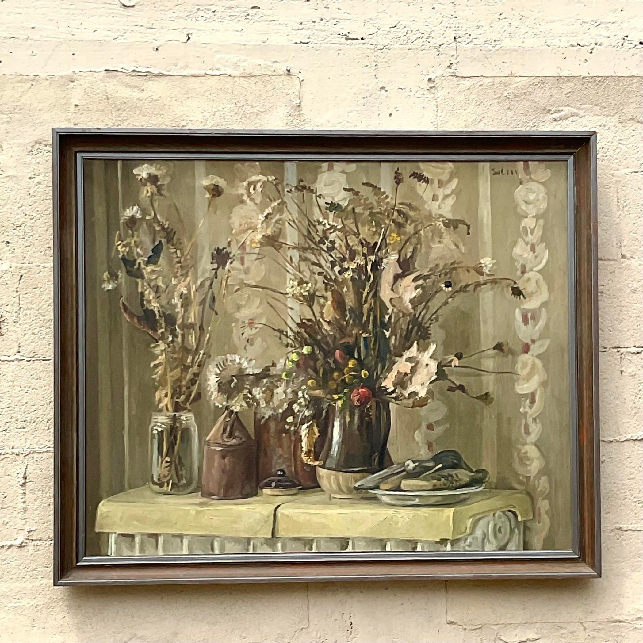Monumentales impressionistisches Stillleben von Boho, signiert, Original, Öl auf Leinwand im Angebot 1