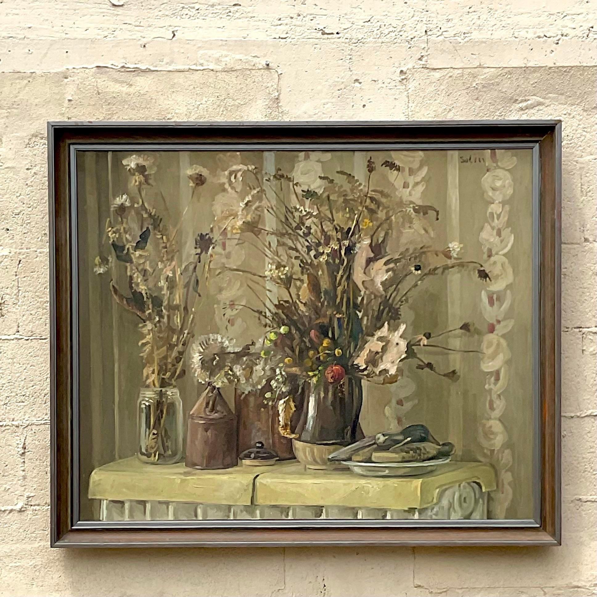 Monumentales impressionistisches Stillleben von Boho, signiert, Original, Öl auf Leinwand im Angebot 2