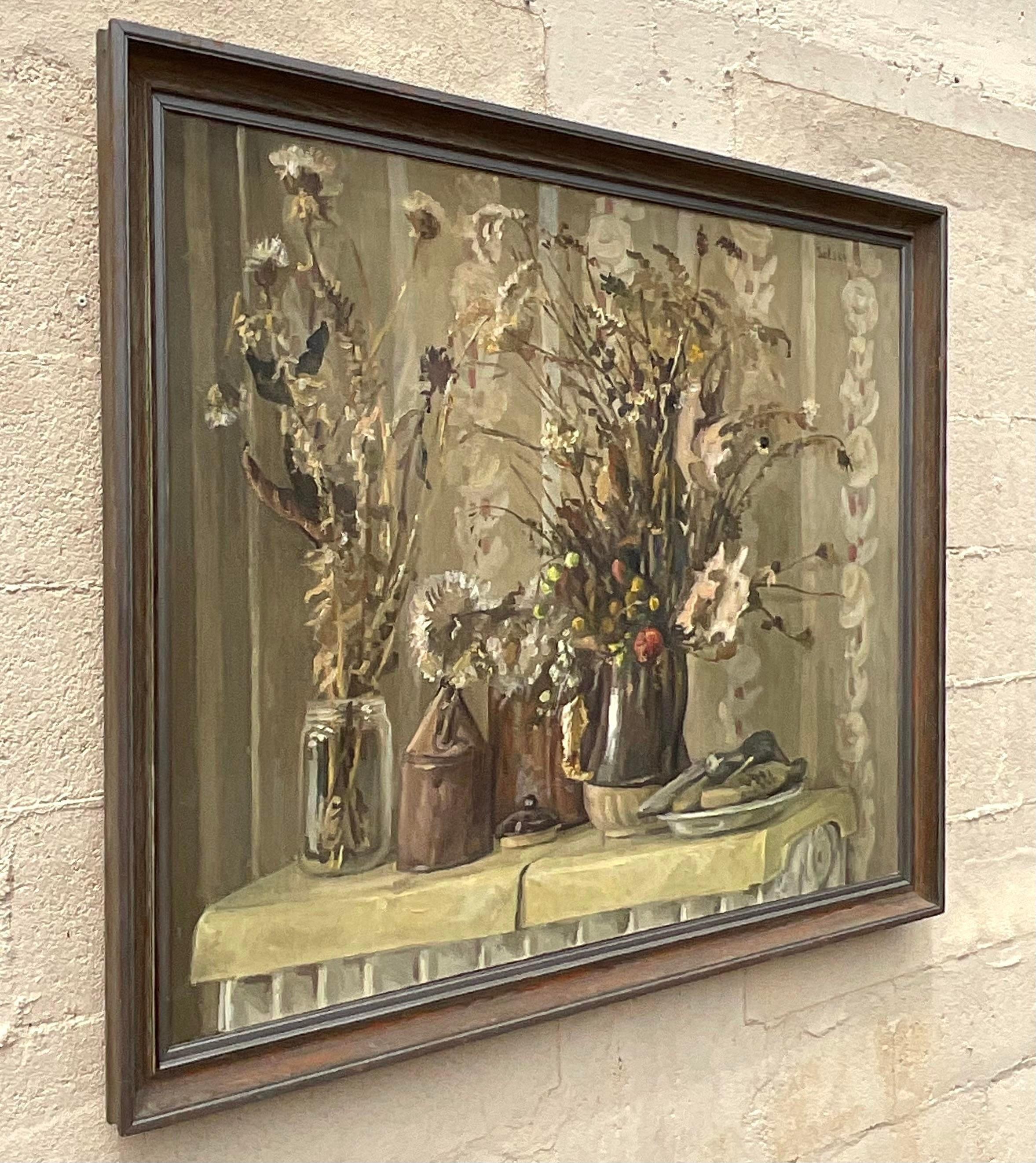 Monumentales impressionistisches Stillleben von Boho, signiert, Original, Öl auf Leinwand im Angebot 4