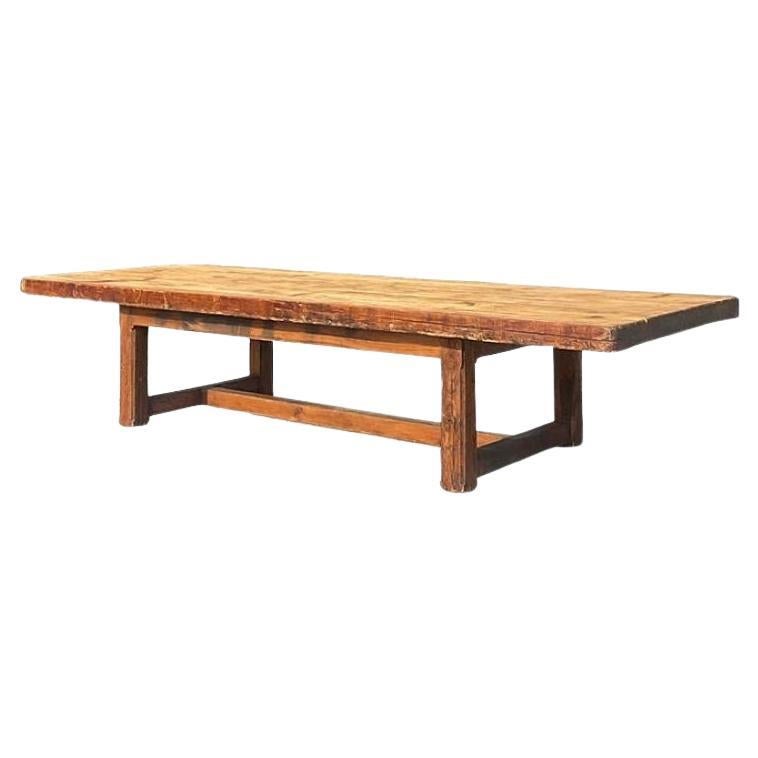 Vintage Boho Monumental Industrial Plank Dining Table on Casters For Sale