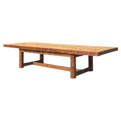 Vintage Boho Monumental Industrial Plank Dining Table on Casters