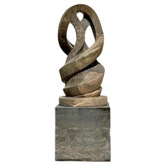 Vintage Boho Monumental Intertwined Hand Carved Marble Abstract Sculpture