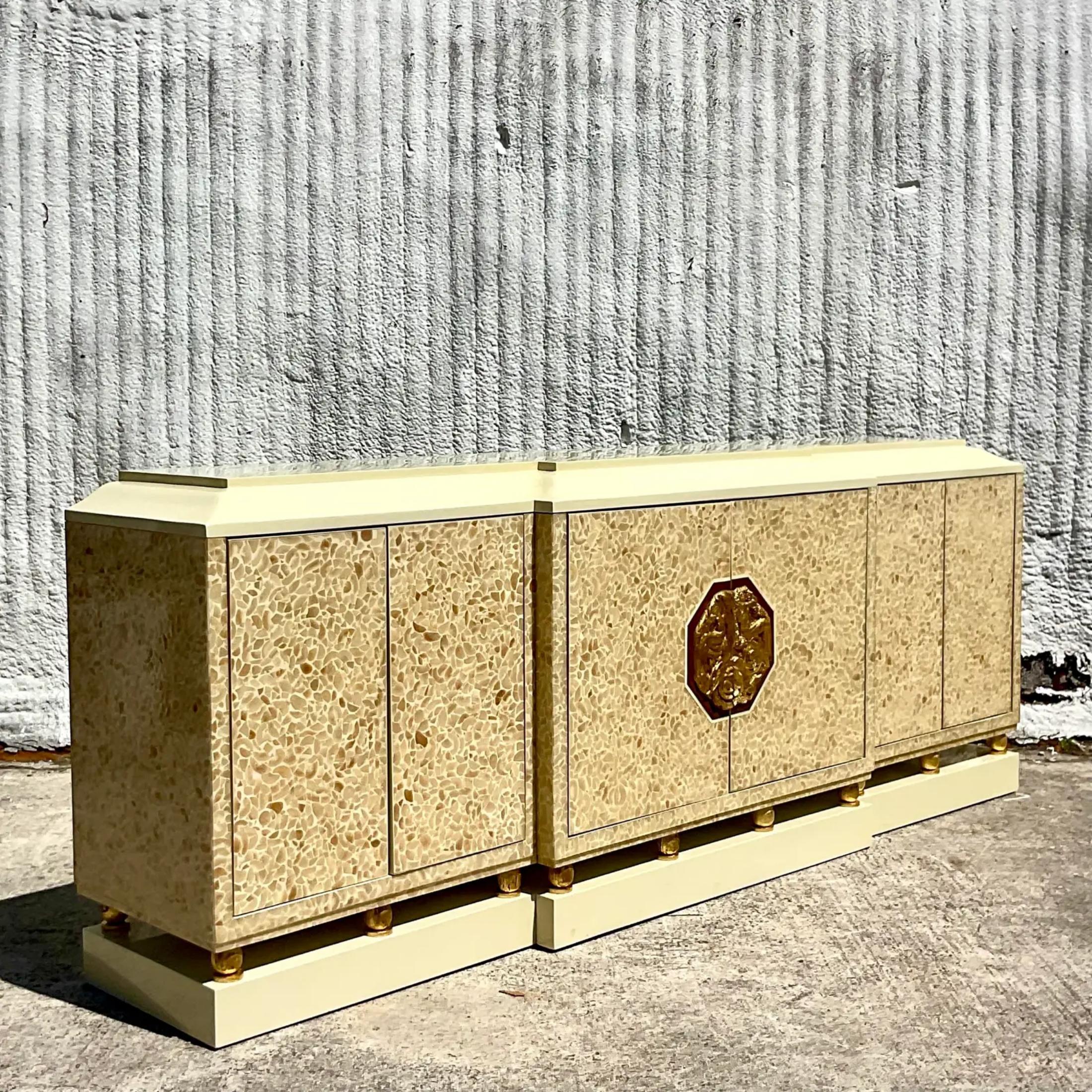Vintage Boho Monumental Lacquered Enrique Garcel Inlaid Credenza In Good Condition For Sale In west palm beach, FL