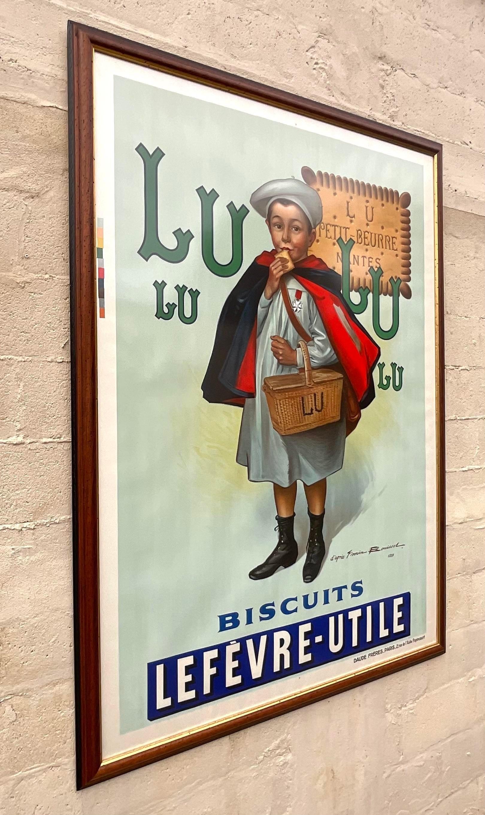 A fabulous vintage Boho Original lithograph. The coveted LuLu Le Petite Ecolier print. A charming young man advertising the iconic biscuit. Acquired from a Palm Beach estate.