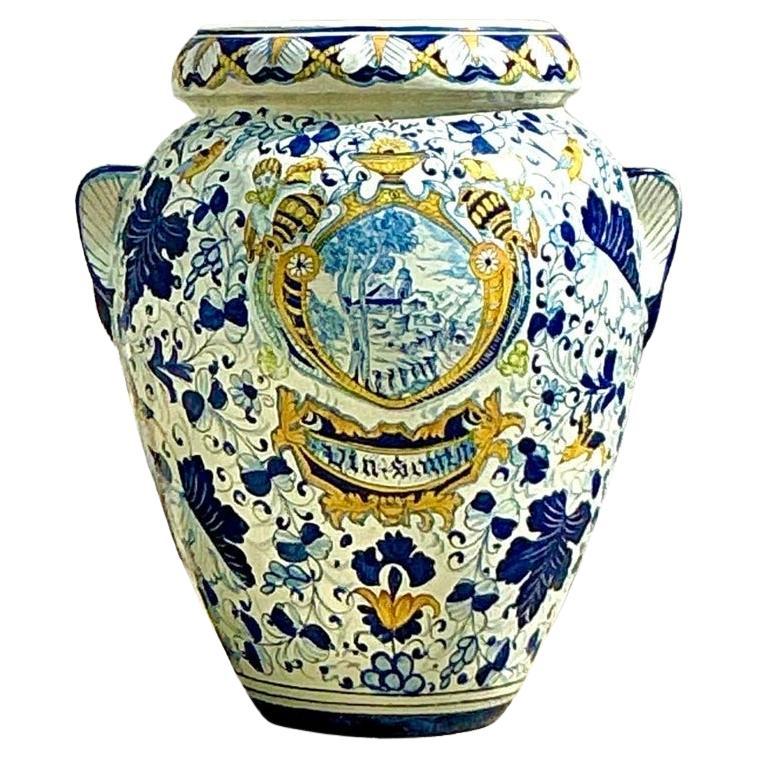 Urna monumentale in maiolica vintage Boho Caffagiolo in terracotta
