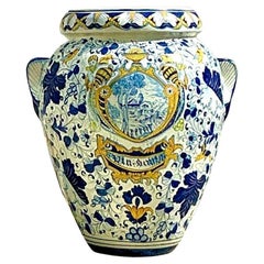 Vintage Boho Monumental Majolica Caffagiolo Terracotta Urn
