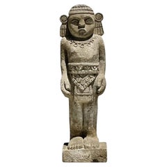 Antique Boho Monumental Mayan Carved Stone Sculpture of Man