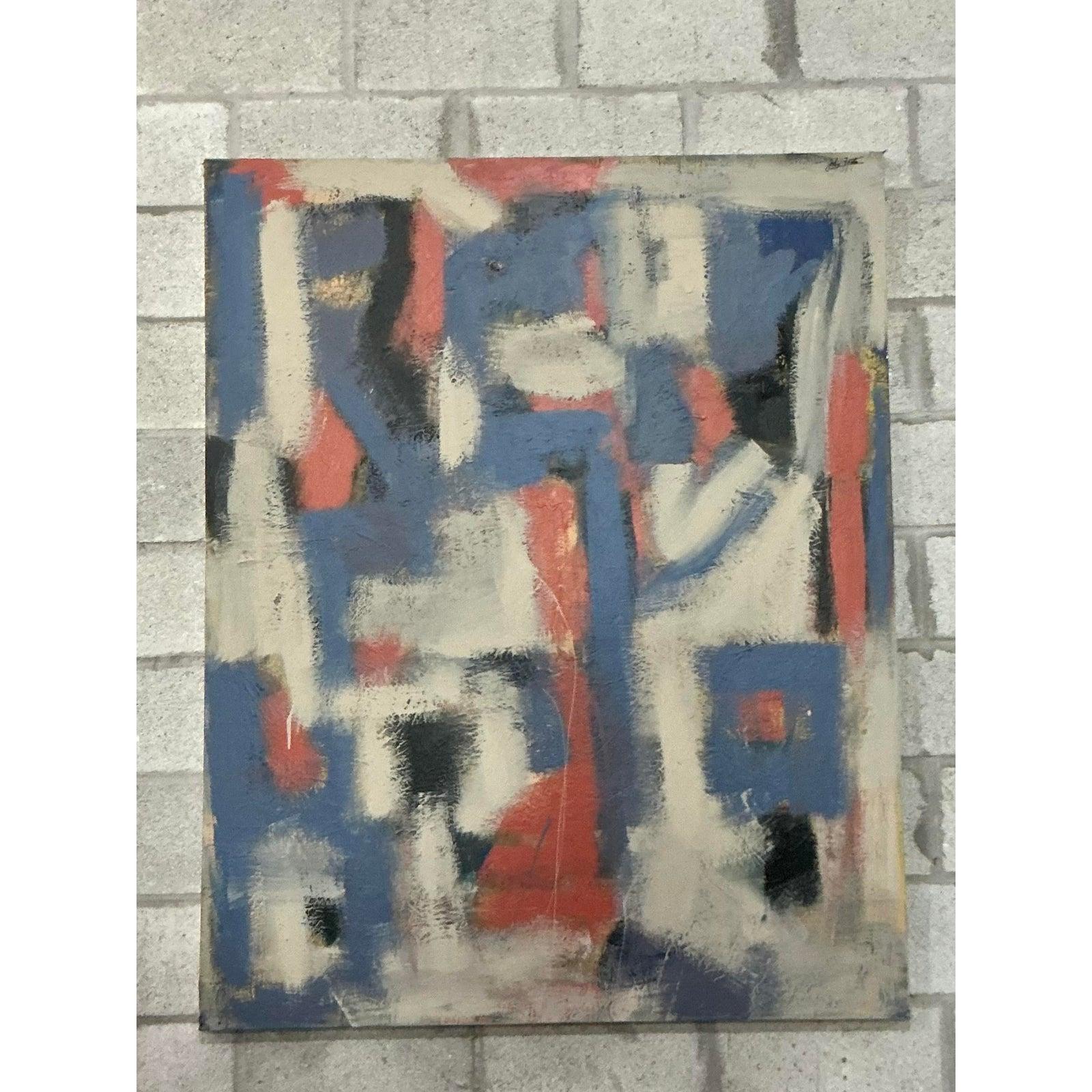 Cette imposante peinture à l'huile verticale est un puissant témoignage de l'expressionnisme abstrait du milieu du siècle dernier, caractérisé par son intensité émotionnelle et sa surface très travaillée. La composition présente un jeu audacieux de
