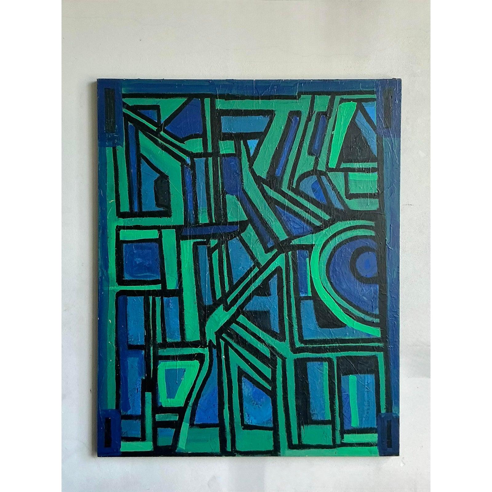 Vintage Boho Monumental Original Abstract Oil on Canvas (Moderne der Mitte des Jahrhunderts) im Angebot