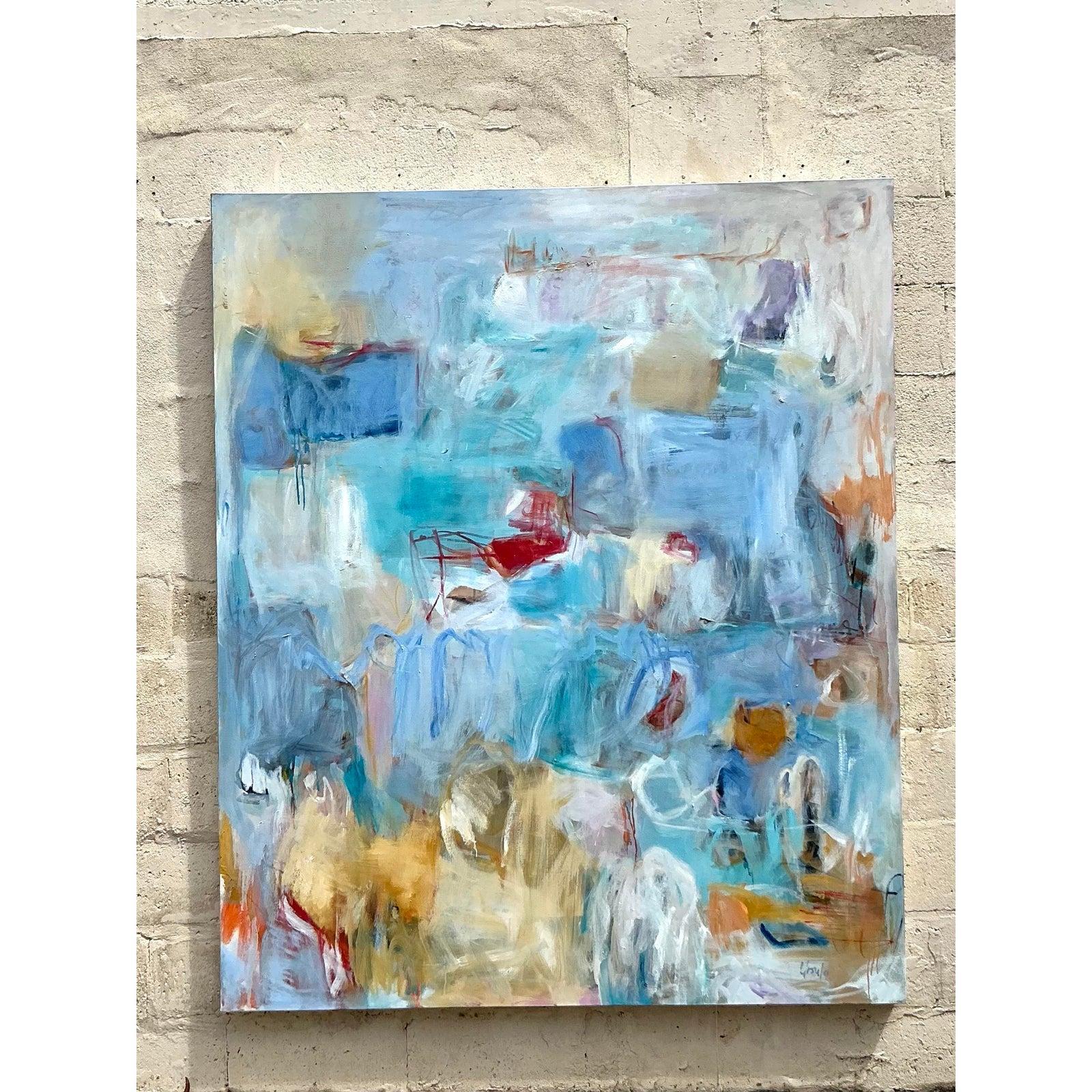 Américain Huile sur toile abstraite originale de style Boho Monumental en vente