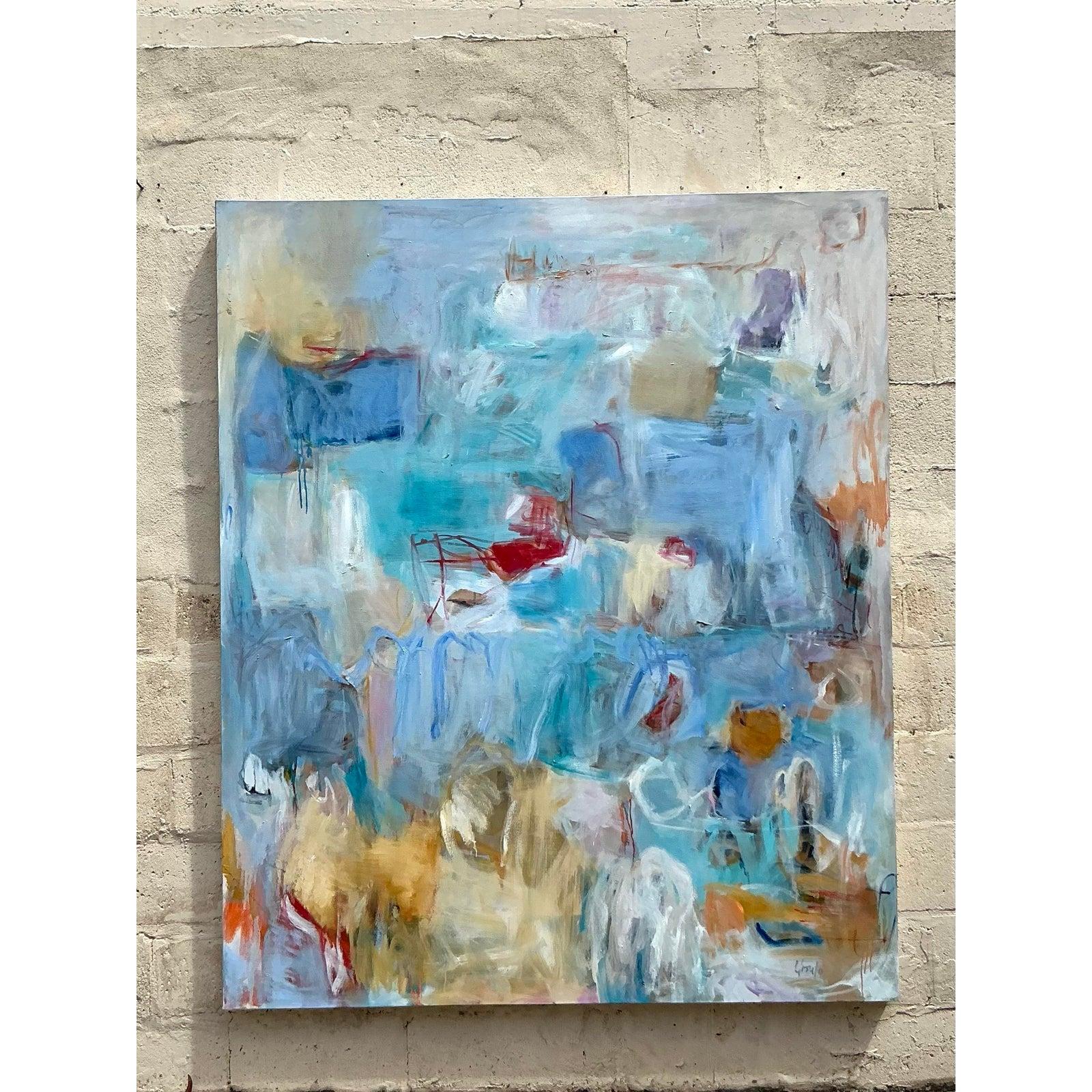 Monumentales Original abstraktes Ölgemälde auf Leinwand, Boho, Vintage (21. Jahrhundert und zeitgenössisch) im Angebot
