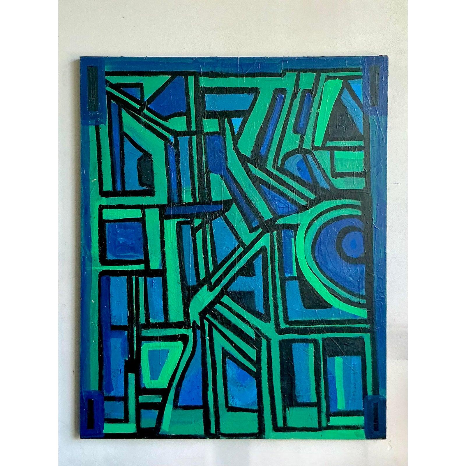 Vintage Boho Monumental Original Abstract Oil on Canvas im Zustand „Gut“ im Angebot in West Palm Beach, FL