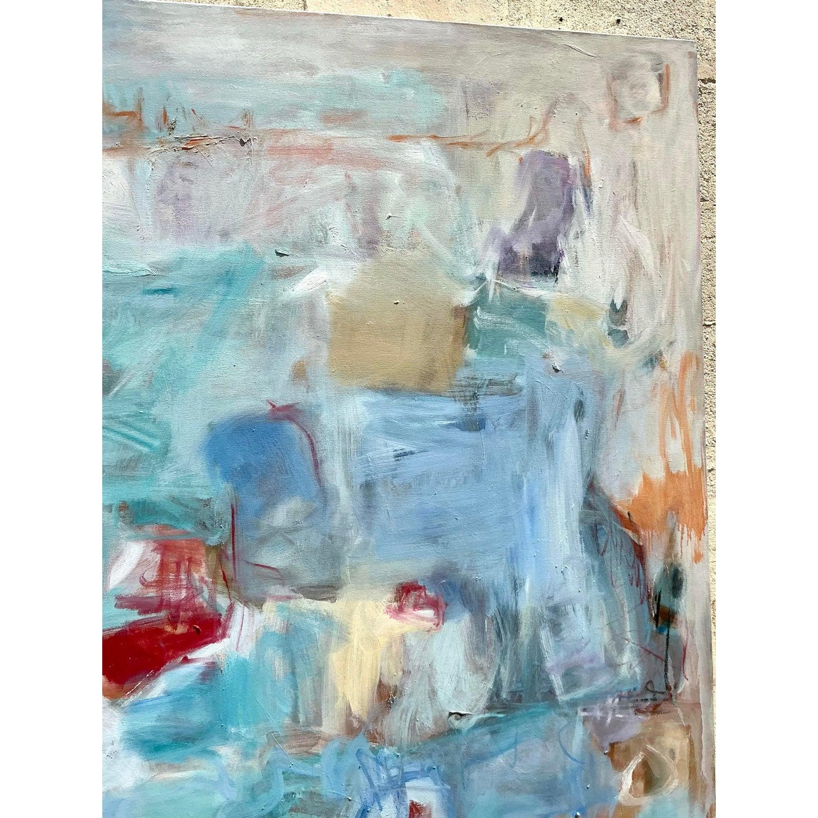 Monumentales Original abstraktes Ölgemälde auf Leinwand, Boho, Vintage im Angebot 1