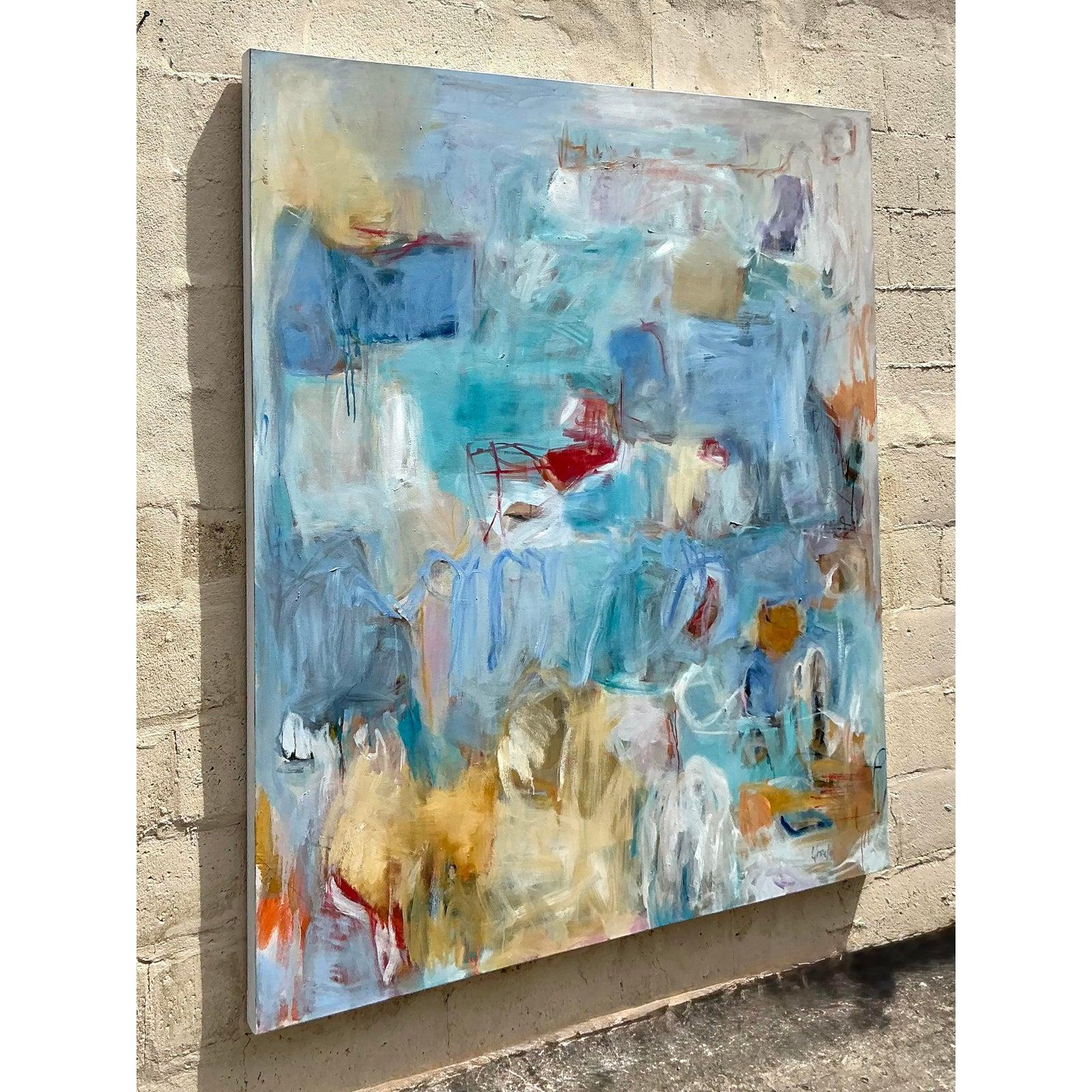 Monumentales Original abstraktes Ölgemälde auf Leinwand, Boho, Vintage im Angebot 2