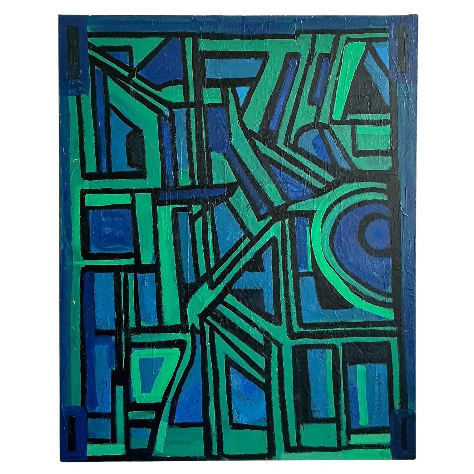 Vintage Boho Monumental Original Abstract Oil on Canvas