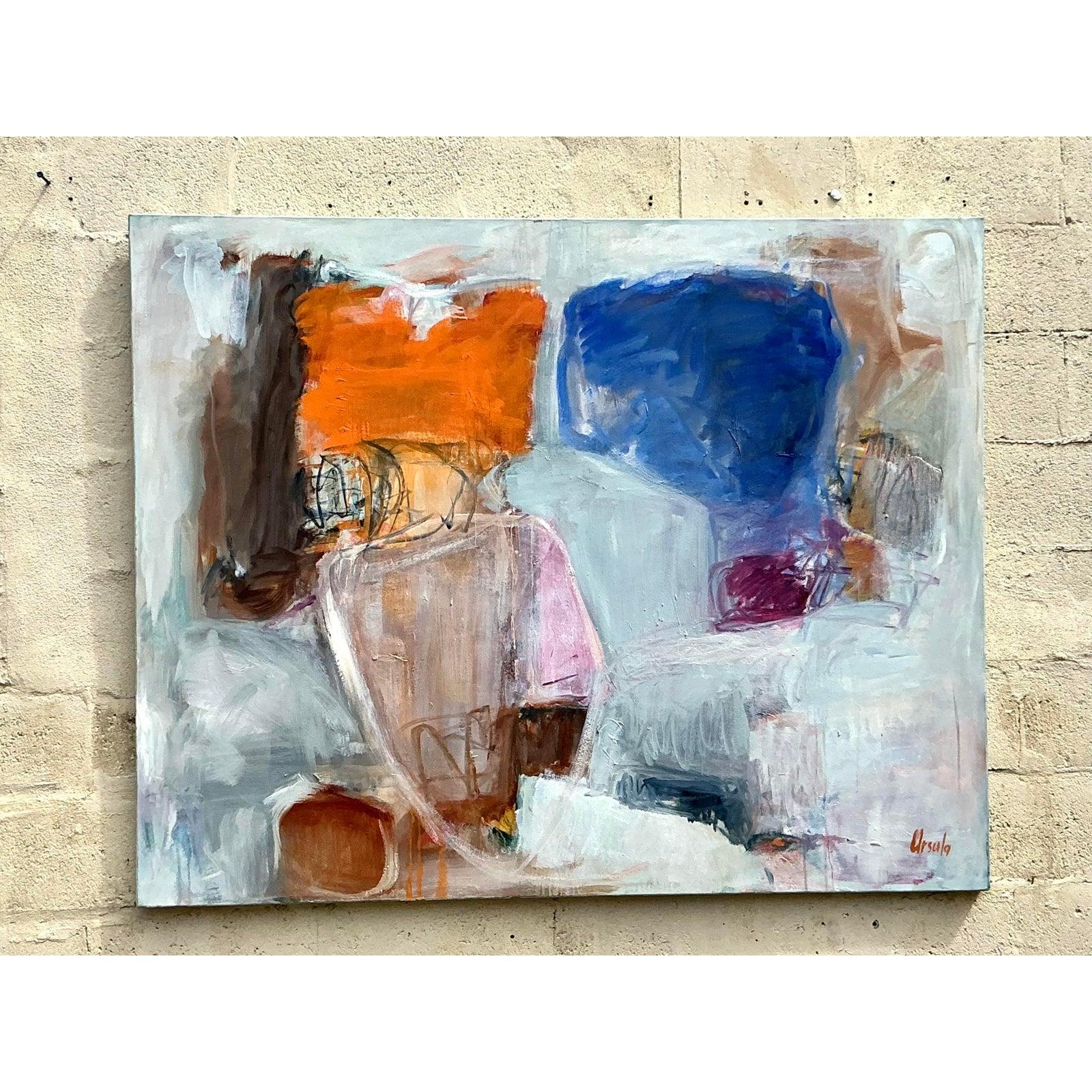 Vintage Boho Monumental Original Abstraktes Ölgemälde auf Leinwand im Angebot 4
