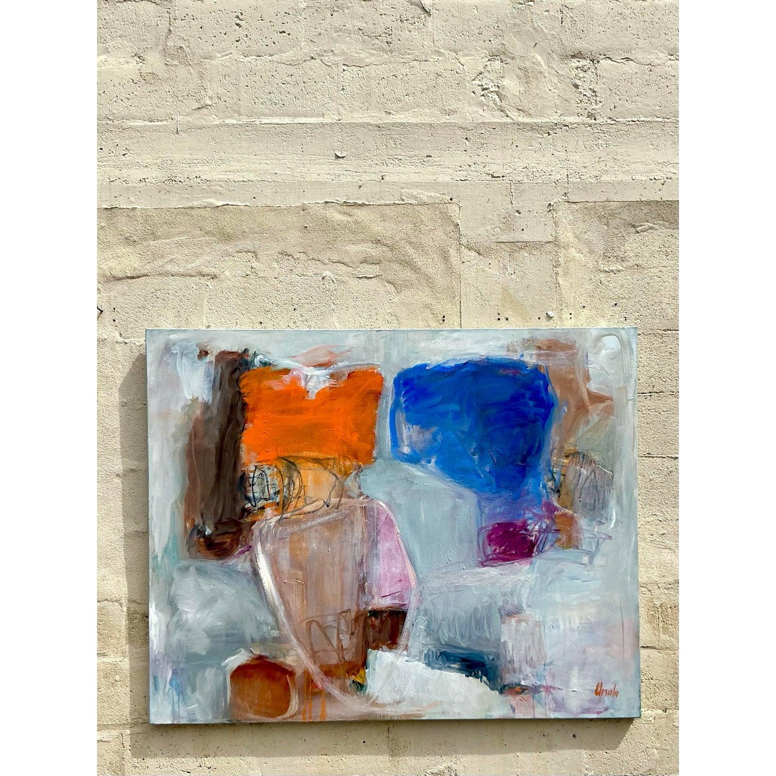 Vintage Boho Monumental Original Abstraktes Ölgemälde auf Leinwand (Moderne der Mitte des Jahrhunderts) im Angebot