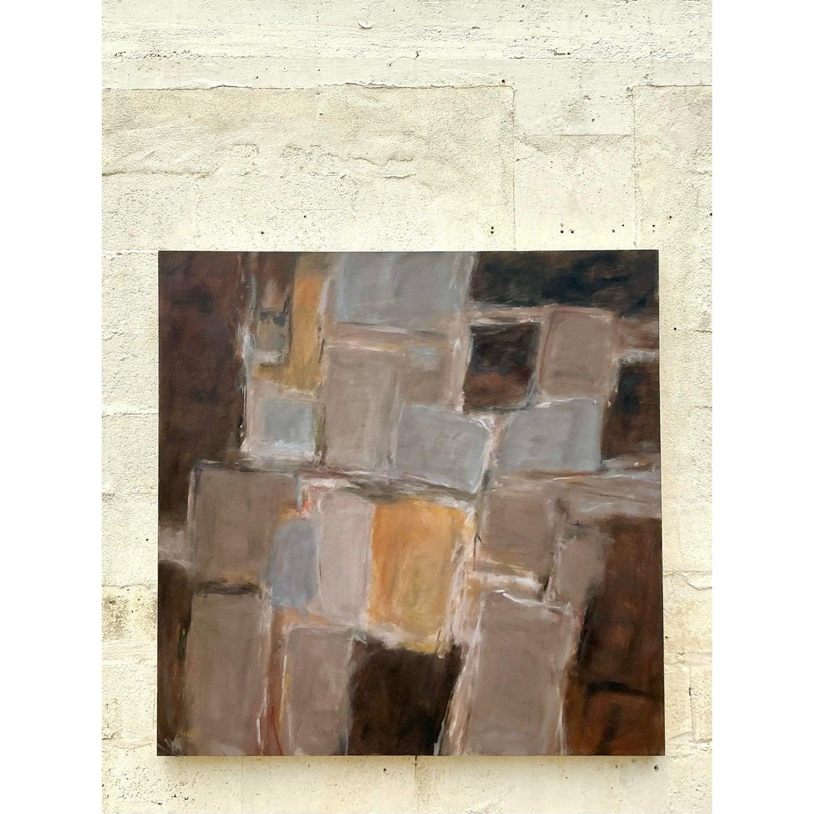 Vintage Boho Monumental Original Abstraktes Ölgemälde auf Leinwand (Brutalismus) im Angebot