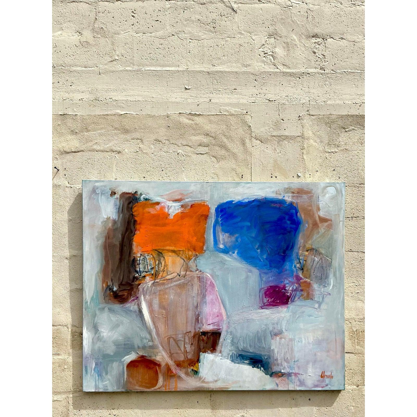Vintage Boho Monumental Original Abstraktes Ölgemälde auf Leinwand im Zustand „Gut“ im Angebot in west palm beach, FL