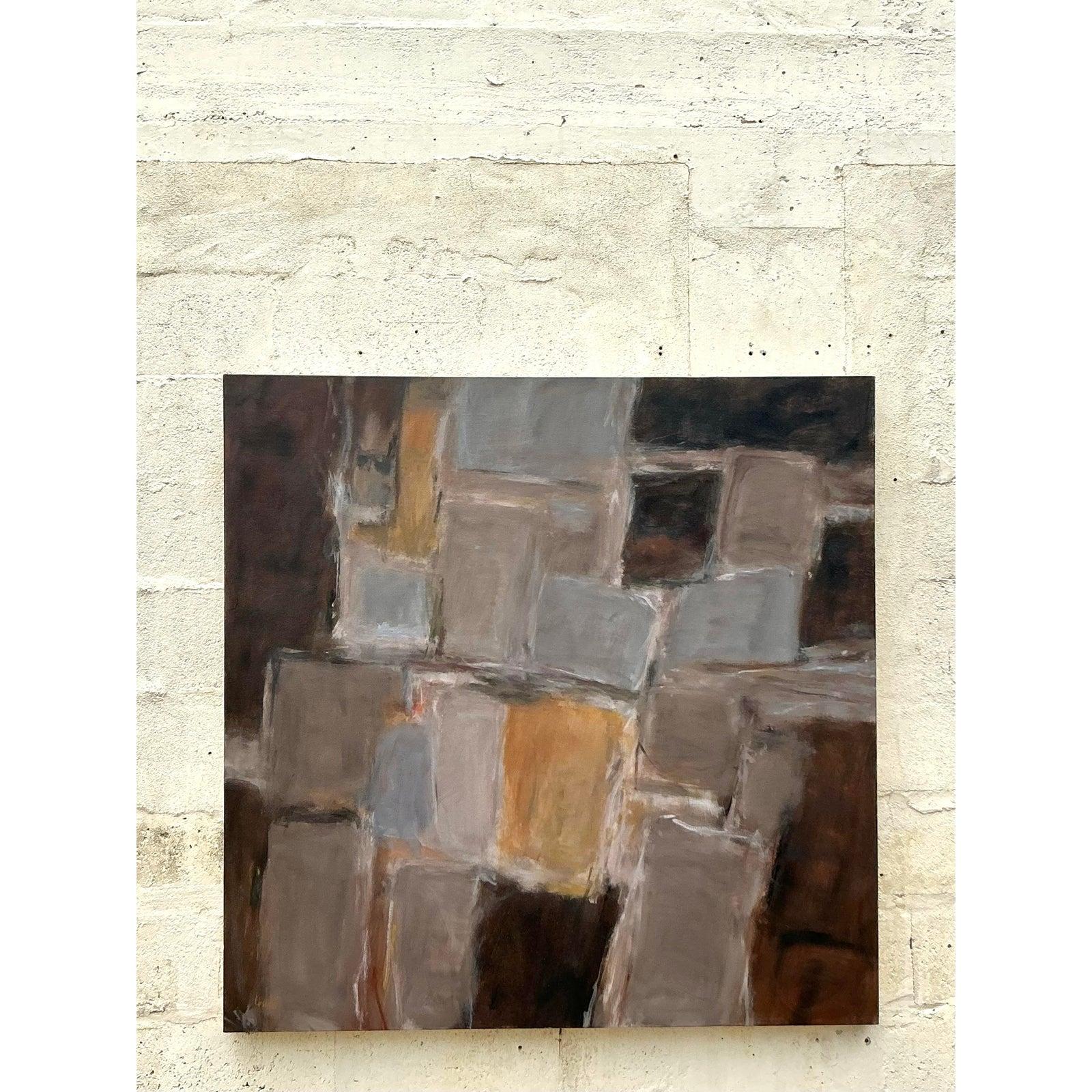 Vintage Boho Monumental Original Abstraktes Ölgemälde auf Leinwand im Zustand „Gut“ im Angebot in west palm beach, FL