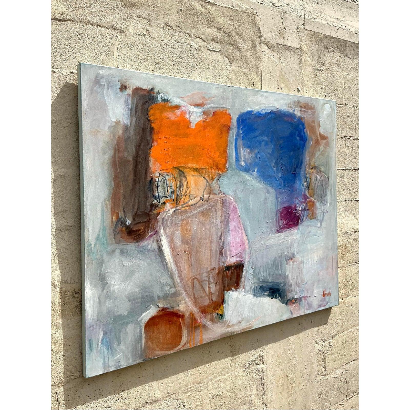 Vintage Boho Monumental Original Abstraktes Ölgemälde auf Leinwand im Angebot 1