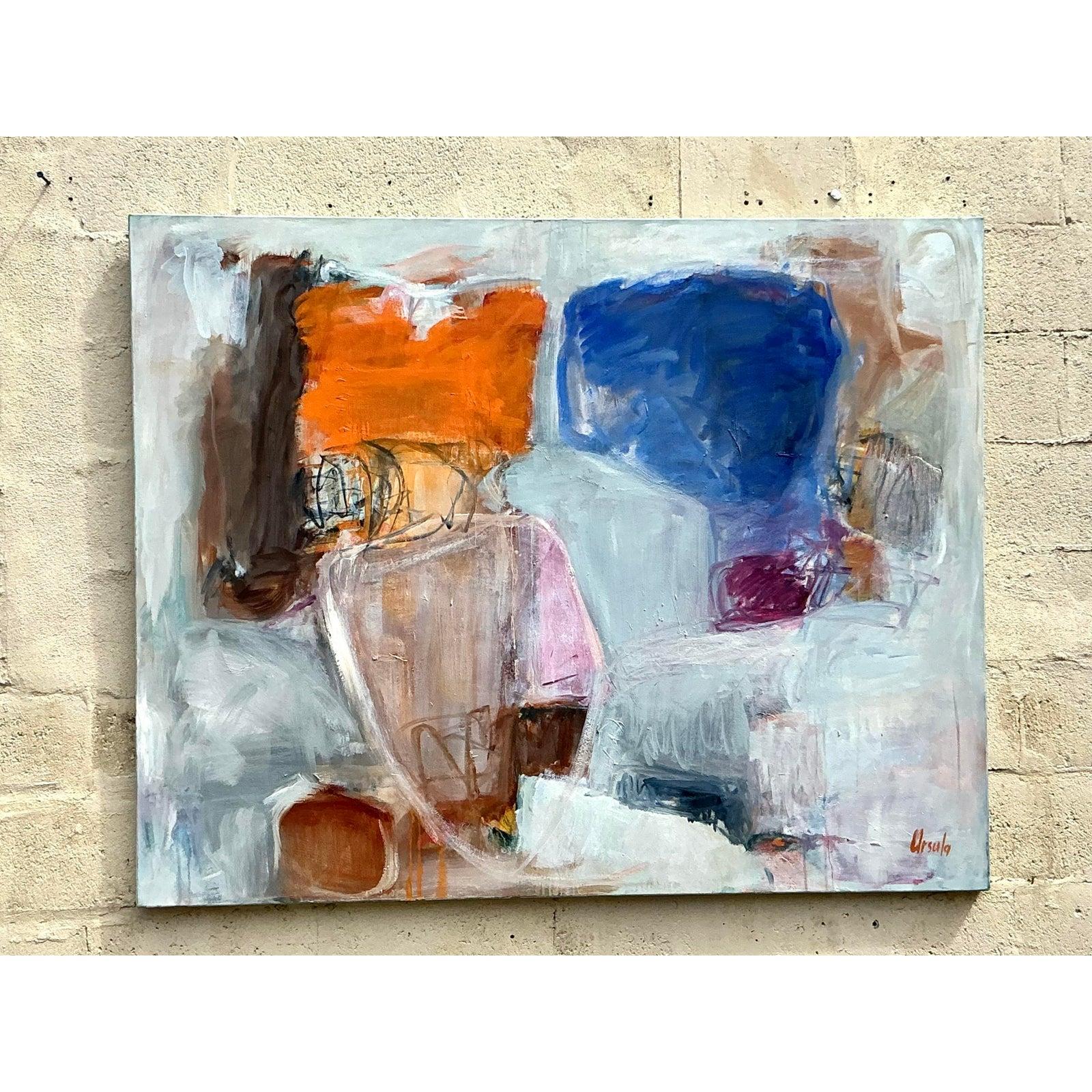 Vintage Boho Monumental Original Abstraktes Ölgemälde auf Leinwand im Angebot 2