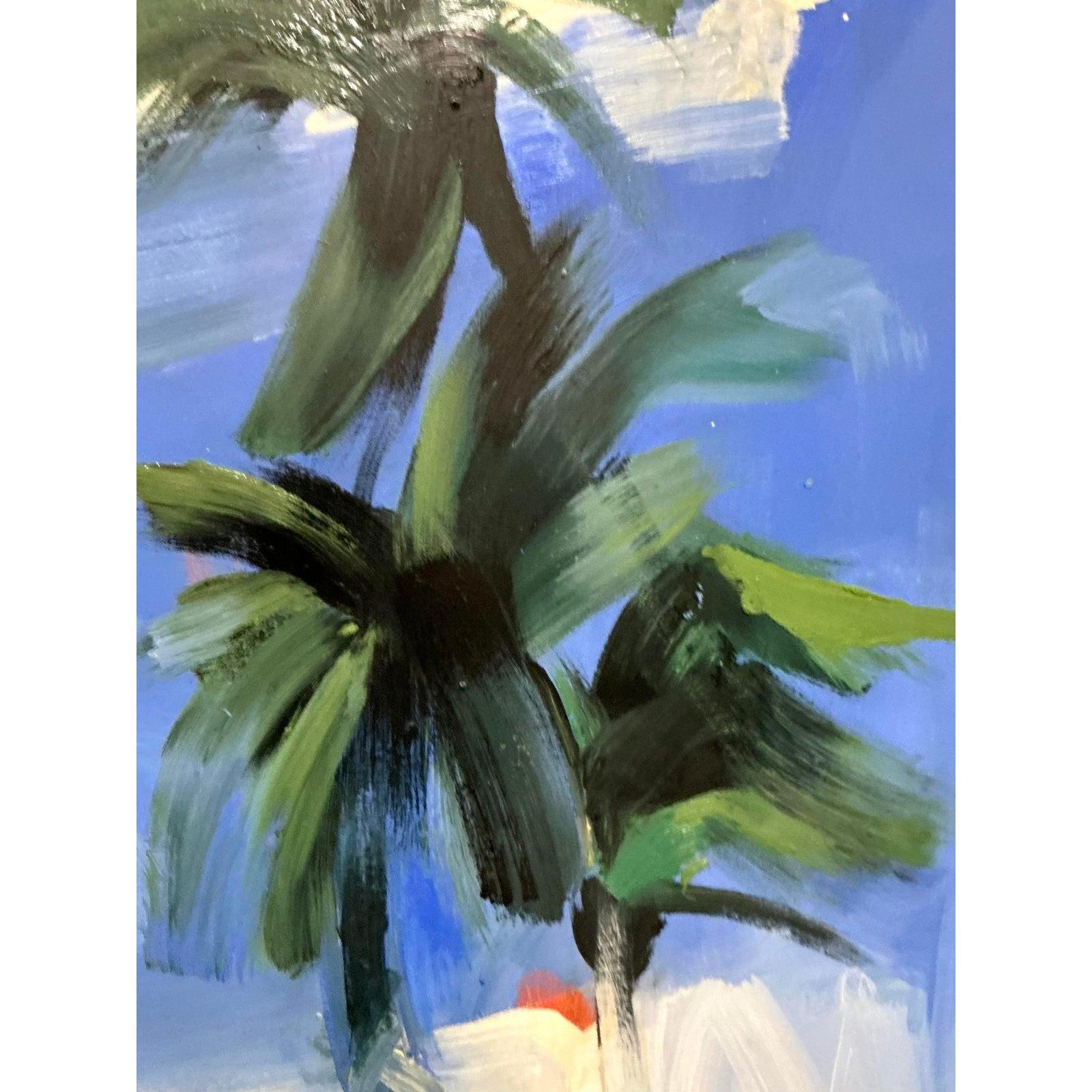 XX secolo Pittura ad olio originale d'epoca boho monumentale con palme in vendita