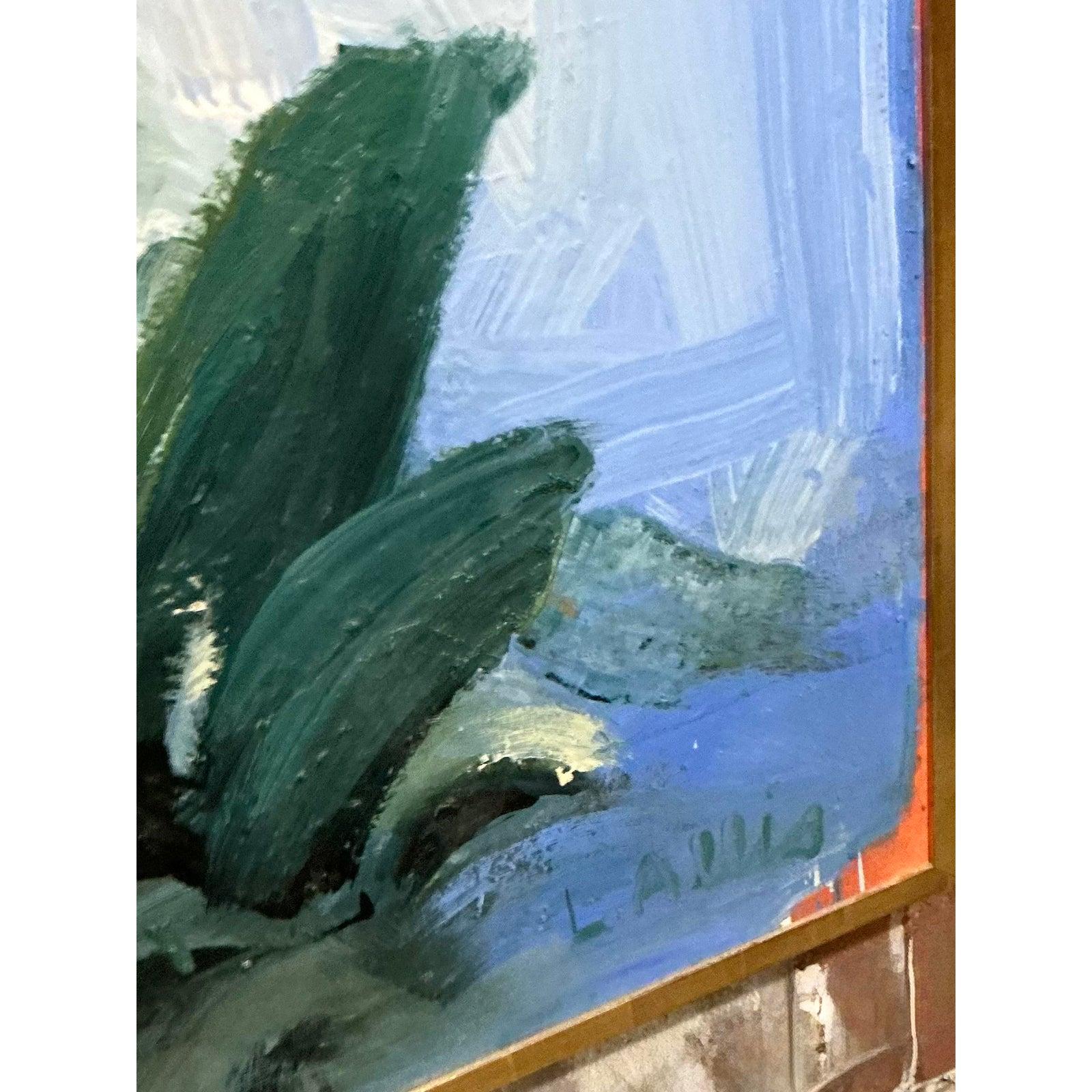 Pittura ad olio originale d'epoca boho monumentale con palme in vendita 1