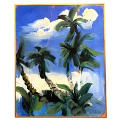Vintage Boho Monumental Original Oil Painting of Palm Trees