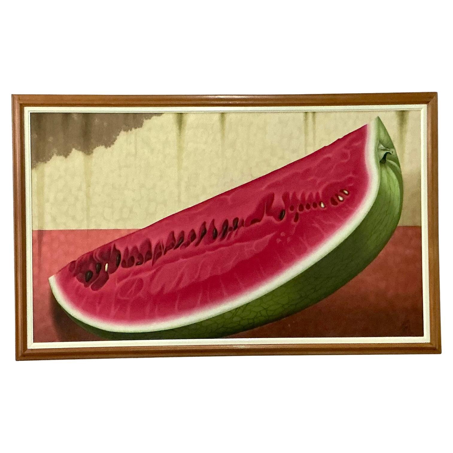 Vintage Boho Monumental Original Ölgemälde von Wassermelone