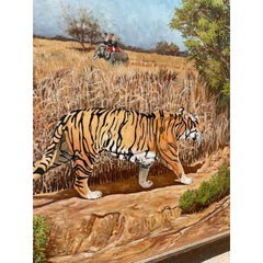 Vintage Boho Monumental Tiger Original Oil Painting on Canvas