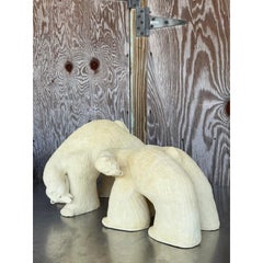 Vintage Boho Monumental Original Studio Pottery Polar Bears - A Pair
