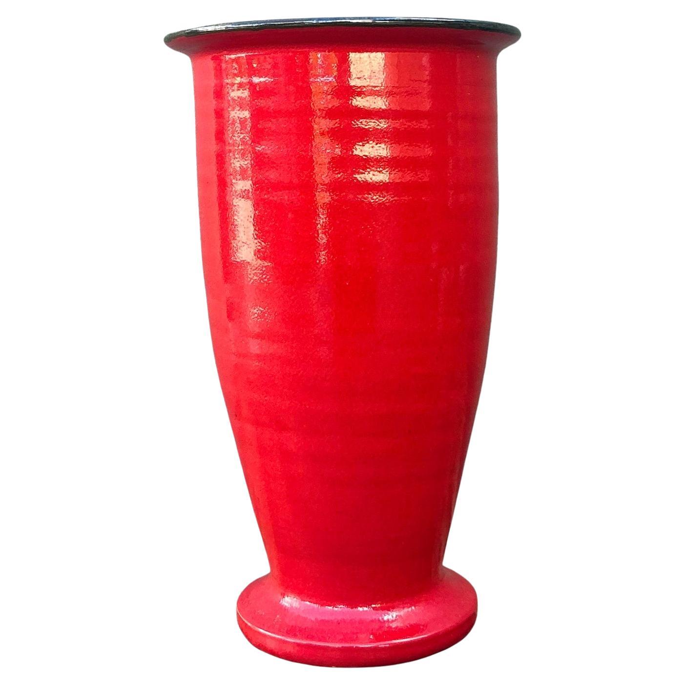 Vintage Boho Monumental Original Studio Pottery Red Vase