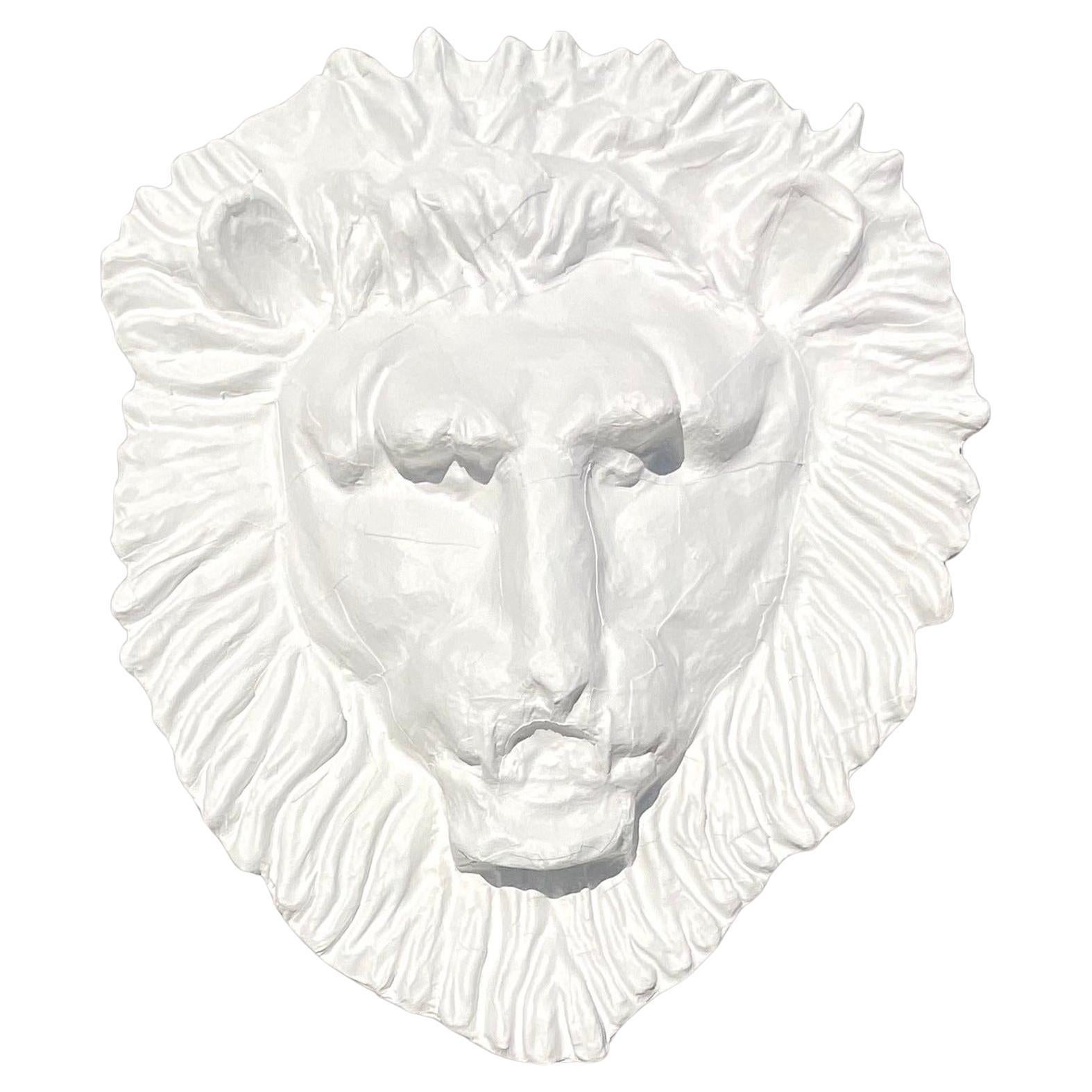 Vintage Boho Monumental Painted Leather Lions Head