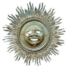 Vintage Boho Monumental Patinated Cast Aluminum Sun Wall Sculpture