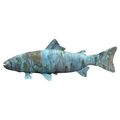 Vintage Boho Monumental Patinated Hanging Brass Fish