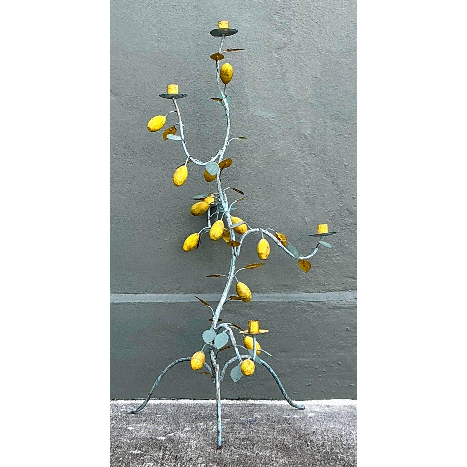 XX secolo Portacandele monumentale Boho d'epoca con albero di limone patinato in vendita